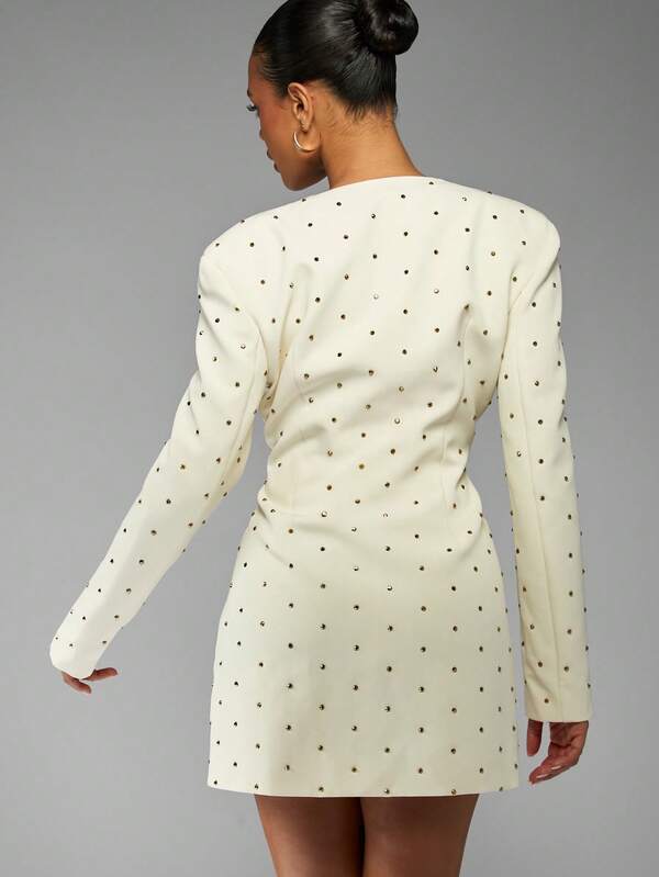 Missguided MISSGUIDED Studded Blazer Dress With Crystal Embellishments And Pockets