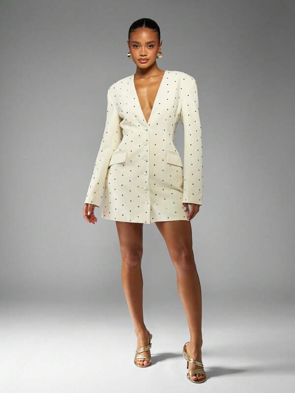 Missguided MISSGUIDED Studded Blazer Dress With Crystal Embellishments And Pockets
