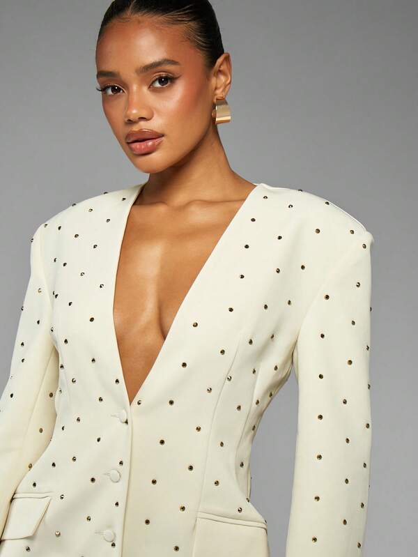 Missguided MISSGUIDED Studded Blazer Dress With Crystal Embellishments And Pockets