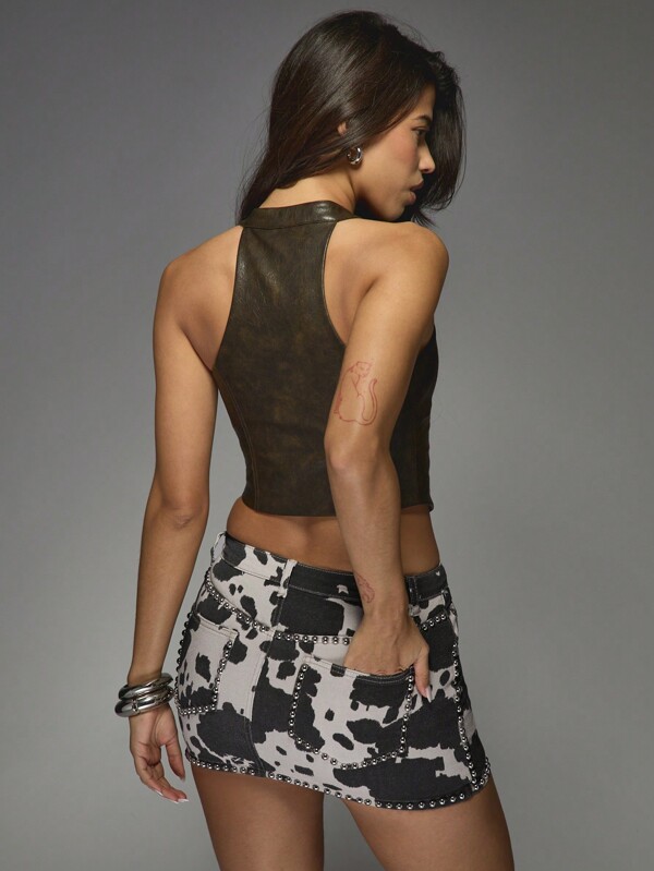 Missguided MISSGUIDED Studded Cow Print Mini Skirt With Metal Details