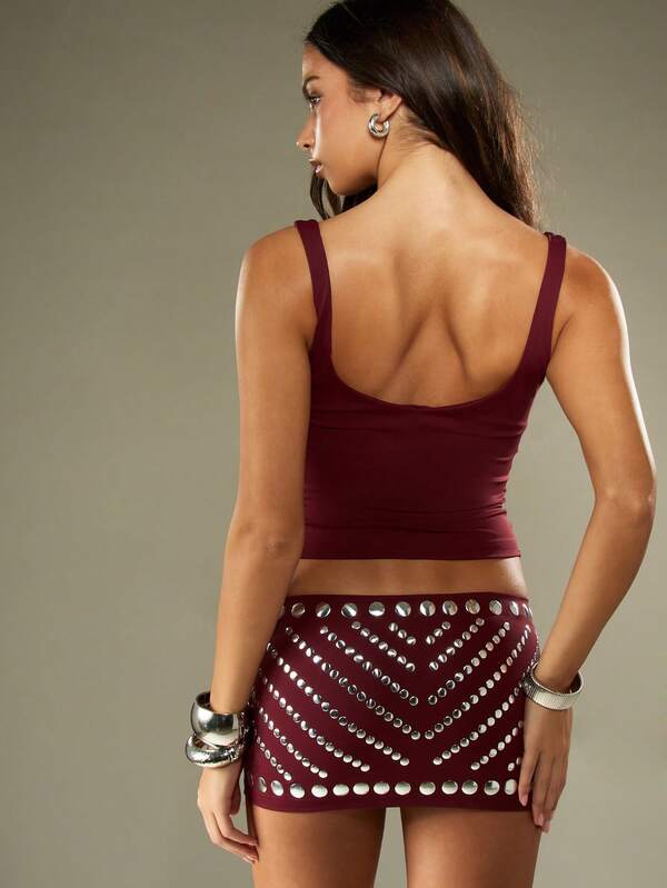 Missguided MISSGUIDED Studded Crop Top And Mini Skirt Set With Metallic Embellishments