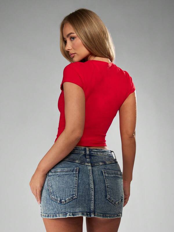 Missguided MISSGUIDED Studded Cross Design Cap Sleeve Baby Tee