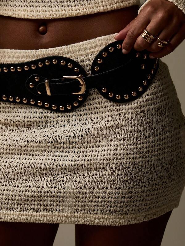 Missguided MISSGUIDED Studded Double Buckle Wide Statement Belt