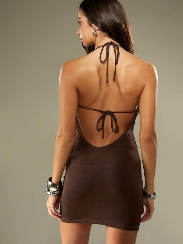 Missguided MISSGUIDED Studded Halter Mini Dress With Back Ties
