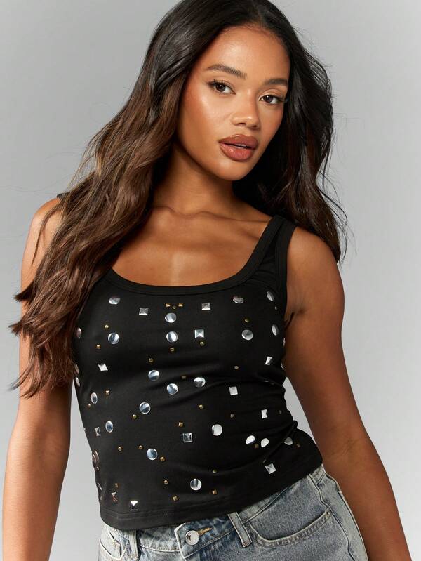 Missguided MISSGUIDED Studded Jersey Sleeveless Tank Top