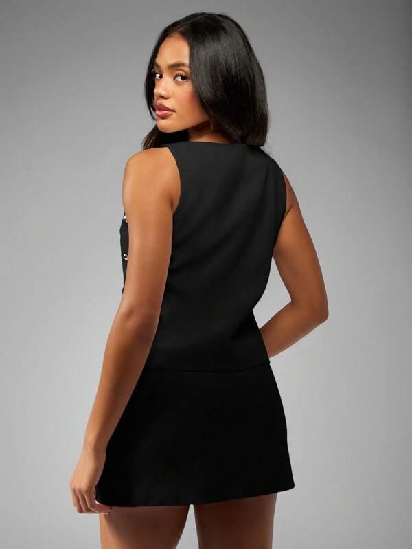 Missguided MISSGUIDED Studded Mini Waistcoat With Front Tie Closure