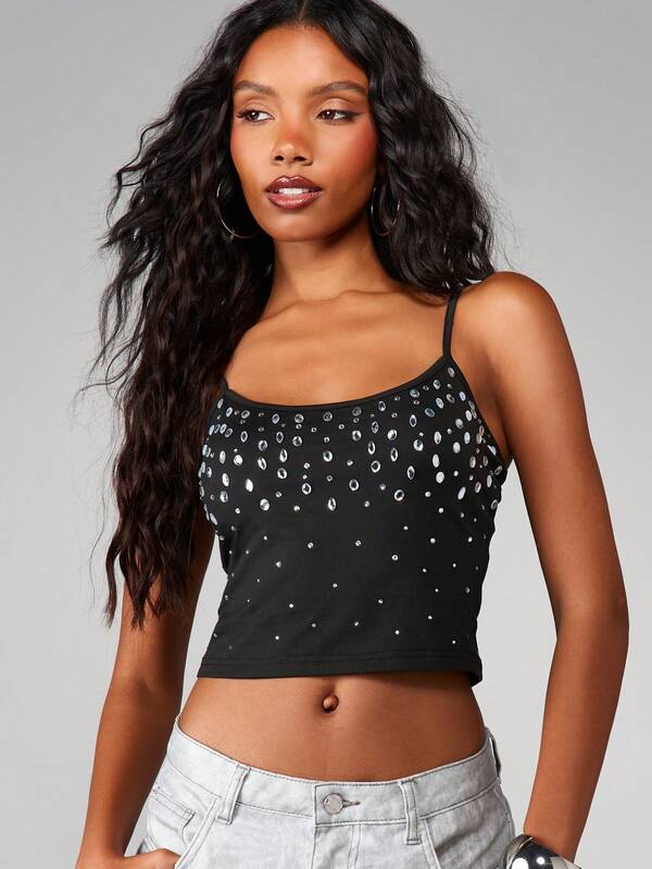 missguided MISSGUIDED Studded Rhinestone Cami Tank Top