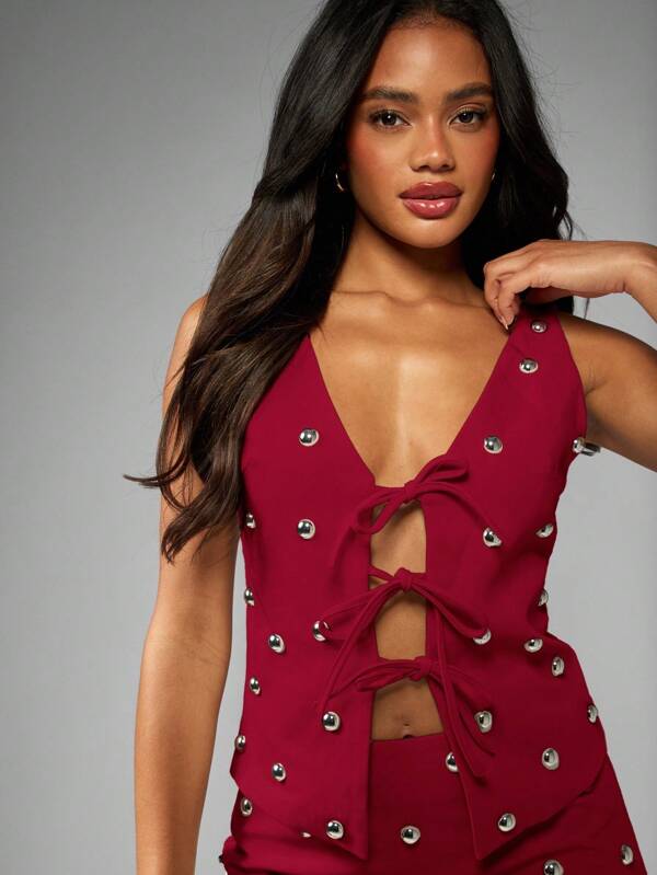 missguided MISSGUIDED Studded Waistcoat With Bow Front Details
