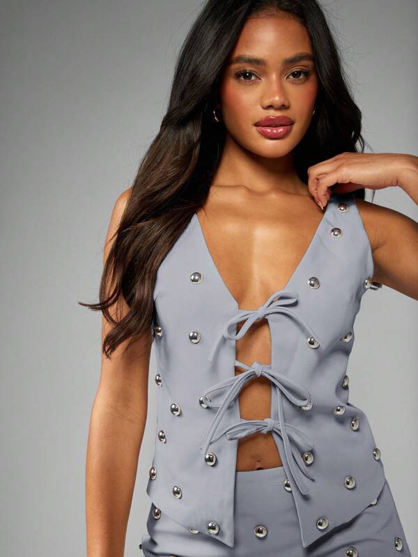 missguided MISSGUIDED Studded Waistcoat With Front Tie Closures And Metal Details