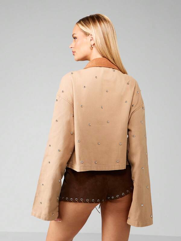 Missguided MISSGUIDED Studded Workwear Jacket With Corduroy Collar