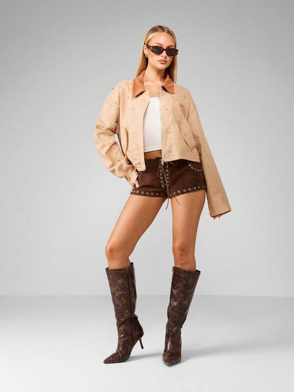 Missguided MISSGUIDED Studded Workwear Jacket With Corduroy Collar