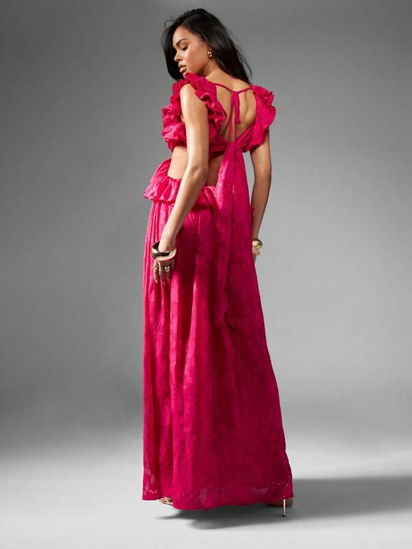 Missguided MISSGUIDED Stunning Chiffon Devore Ruffle Maxi Evening Gown