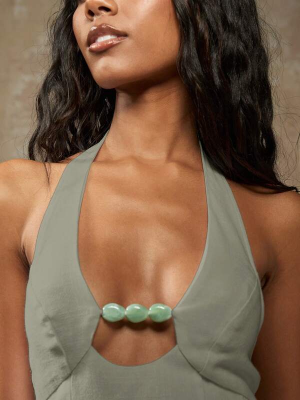 Missguided MISSGUIDED Stylish Halter Neck Linen Crop Top