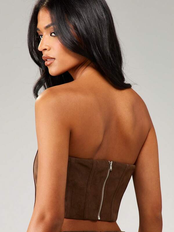 Missguided MISSGUIDED Suede Bandeau Corset Top With Vertical Seams