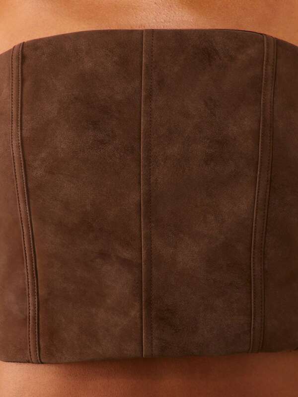 Missguided MISSGUIDED Suede Bandeau Corset Top With Vertical Seams