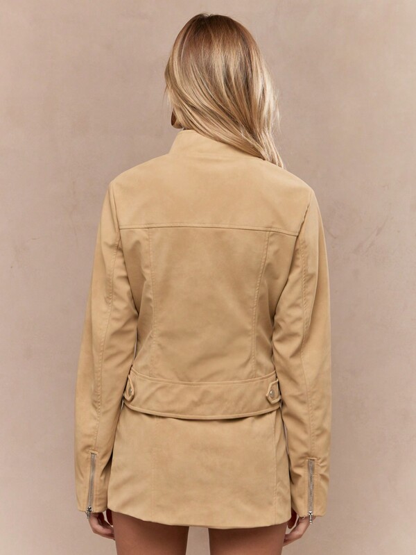 Missguided MISSGUIDED Suede Biker Jacket With Matching Mini Skirt