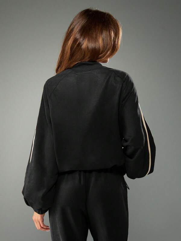 Missguided MISSGUIDED Suede Bomber Jacket With Side Stripe