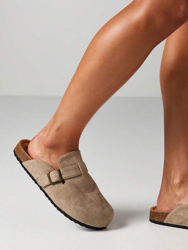 Missguided MISSGUIDED Suede Buckle Strap Mule Flats