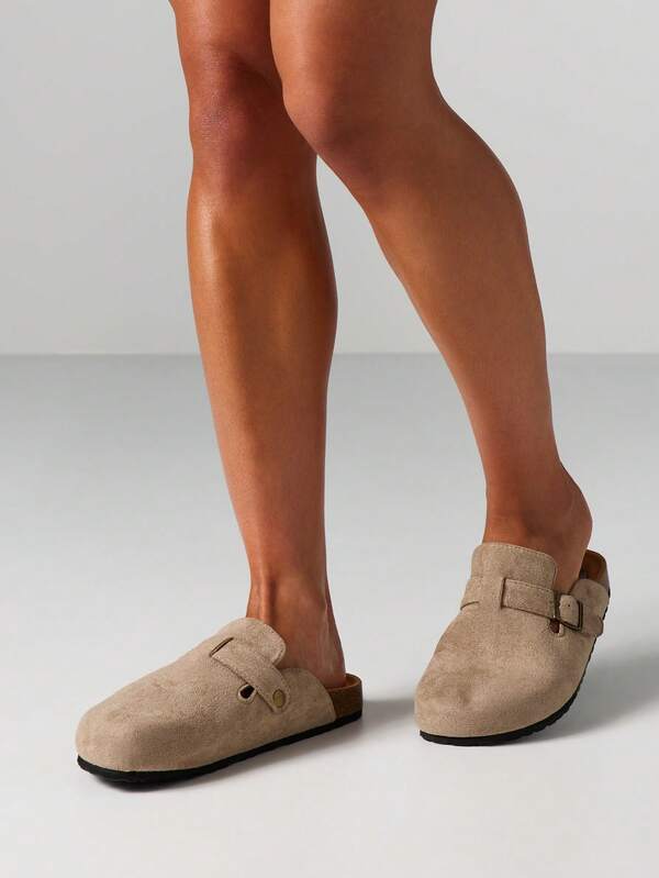 missguided MISSGUIDED Suede Buckle Strap Mule Flats