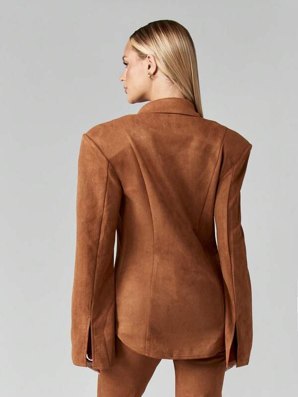 Missguided MISSGUIDED Suede Collared Shirt And Flared Pants Co-Ord Set