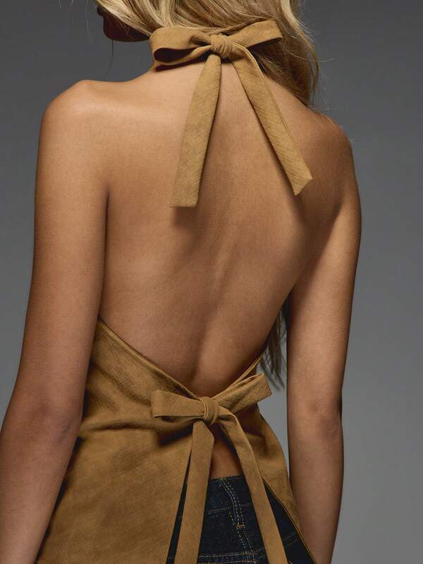 Missguided MISSGUIDED Suede Halter Waistcoat With Double Bow Detail