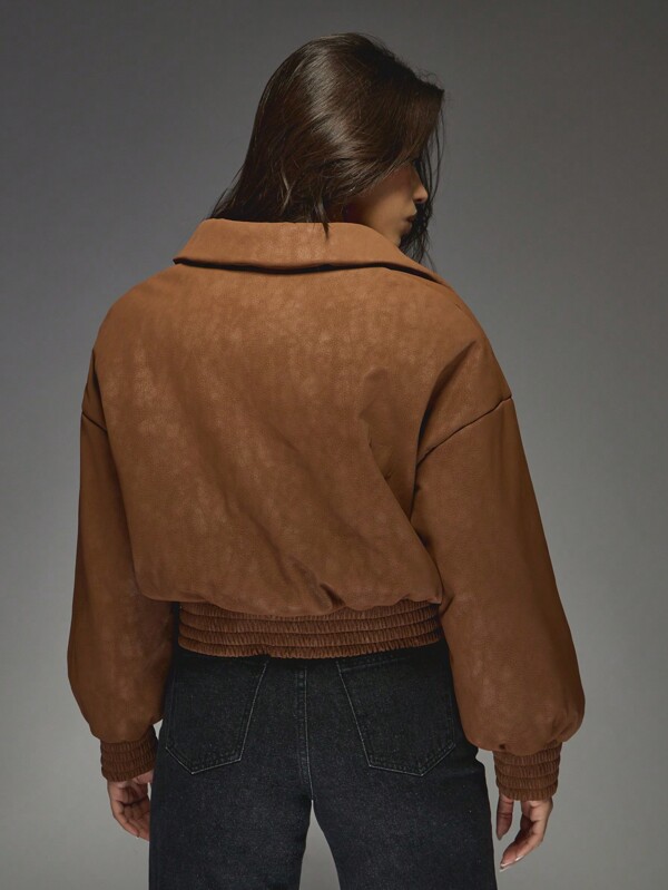 Missguided MISSGUIDED Suede Leather Bomber Jacket With Ribbed Cuffs Waistband