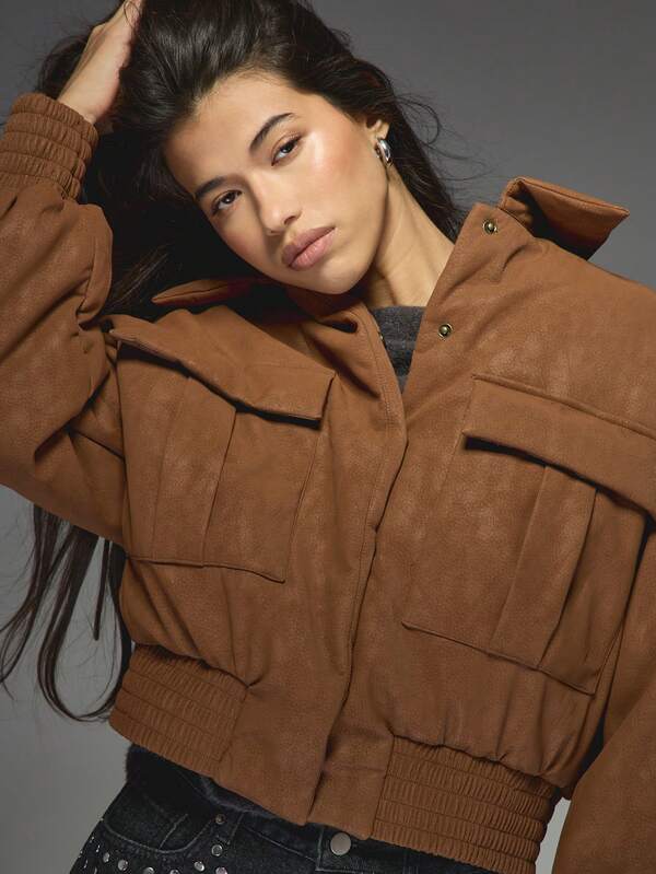 Missguided MISSGUIDED Suede Leather Bomber Jacket With Ribbed Cuffs Waistband