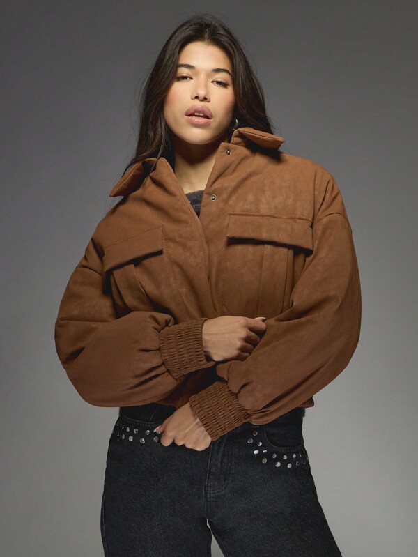 missguided MISSGUIDED Suede Leather Bomber Jacket With Ribbed Cuffs Waistband