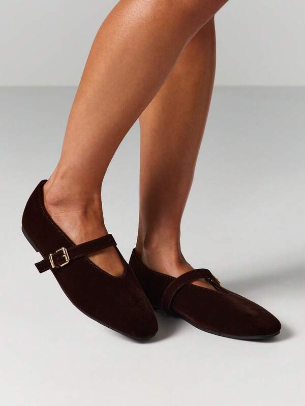 Missguided MISSGUIDED Suede Mary Jane Flats With Buckle Strap