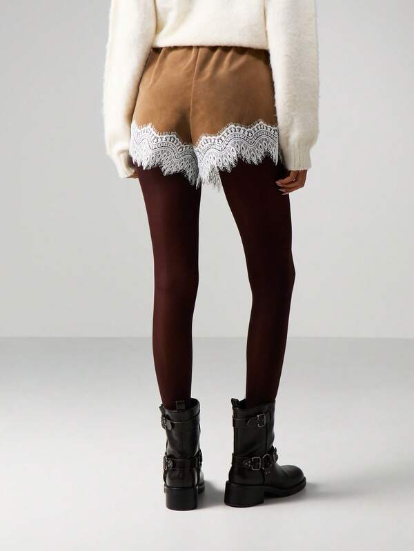 Missguided MISSGUIDED Suede Mini Shorts With Lace Trim