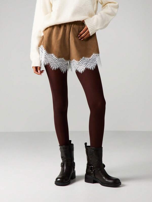 Missguided MISSGUIDED Suede Mini Shorts With Lace Trim