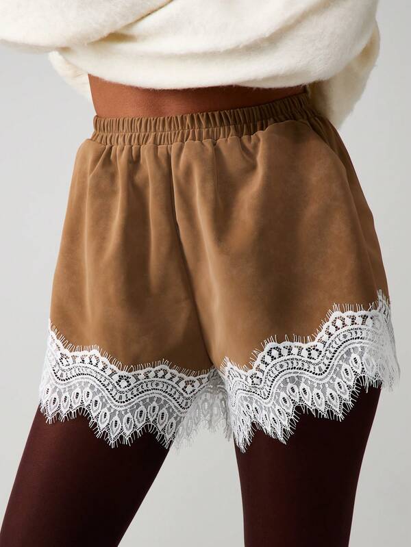 missguided MISSGUIDED Suede Mini Shorts With Lace Trim