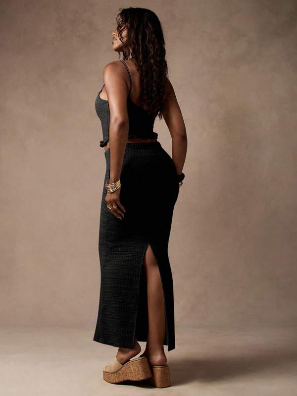 Missguided MISSGUIDED Summer Crochet Maxi Two Piece Crop Top Long Skirt Set Festival Style Beach Vacation Boho Resort Wear