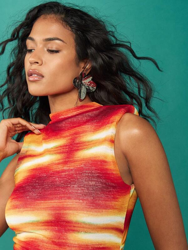 Missguided MISSGUIDED Sunset Tie Dye Ruched Bodycon Mini Dress
