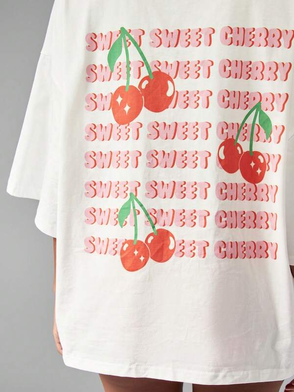 Missguided MISSGUIDED Sweet Cherry Retro Print Oversized T-Shirt