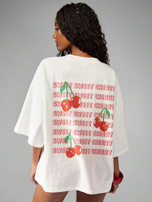 missguided MISSGUIDED Sweet Cherry Retro Print Oversized T-Shirt