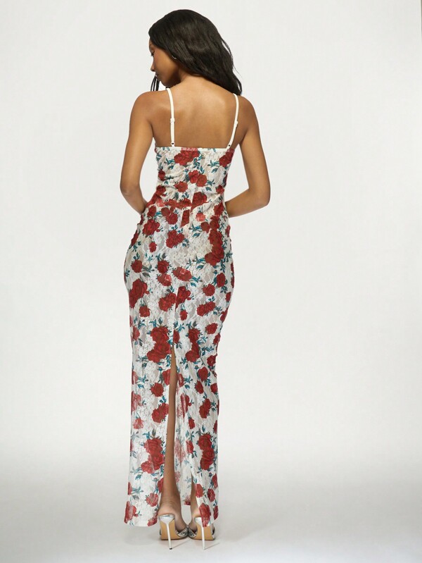 Missguided MISSGUIDED Sweetheart Bodycon Floral Lace Maxi Dress