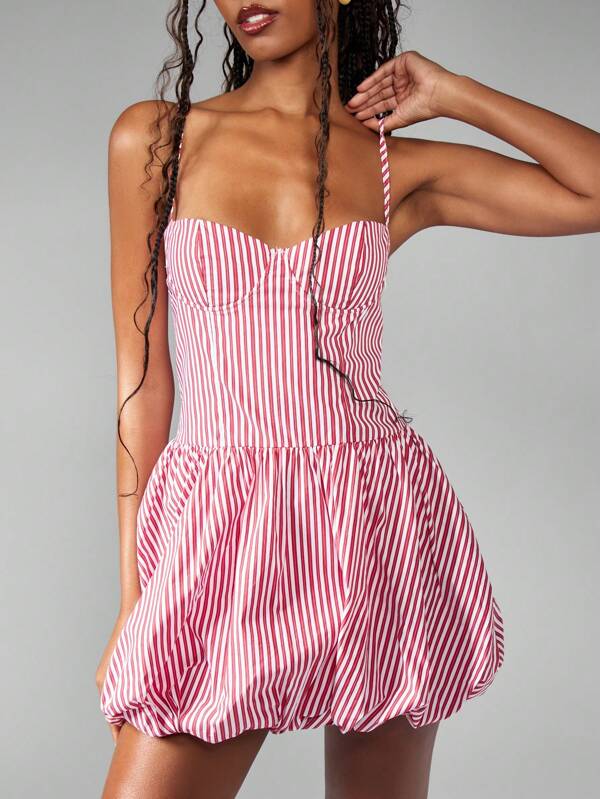 missguided MISSGUIDED Sweetheart Neckline Bubble Hem Candy Stripe Mini Dress