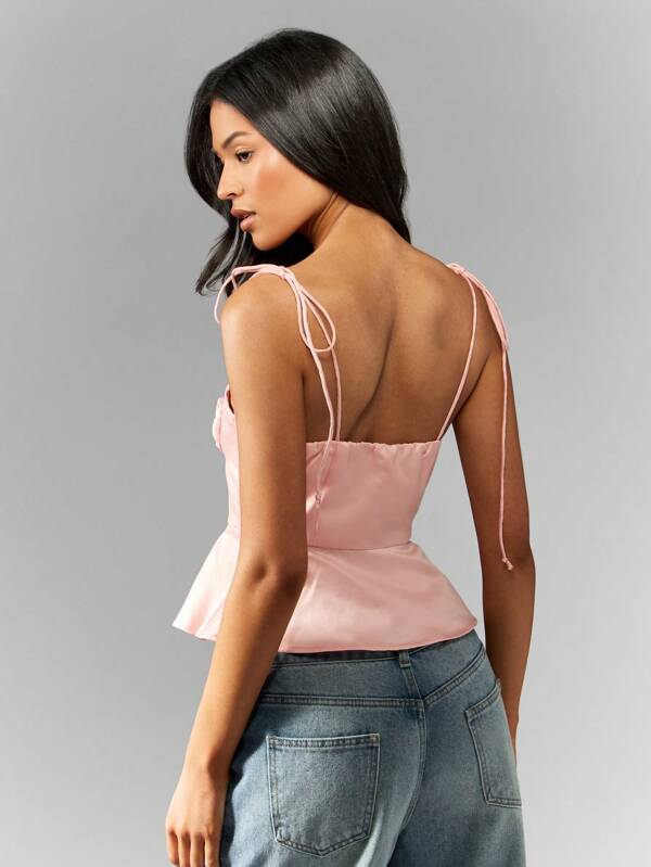Missguided MISSGUIDED Sweetheart Neckline Bustier Corset Style Peplum Tie Shoulder Cami Top
