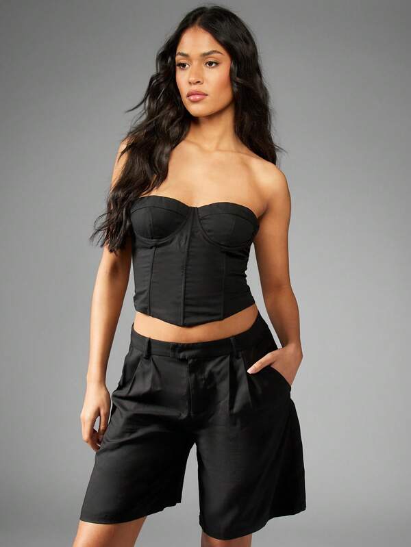 Missguided MISSGUIDED Sweetheart Neckline Corset Top And Bermuda Shorts Two Piece Co Ord Set