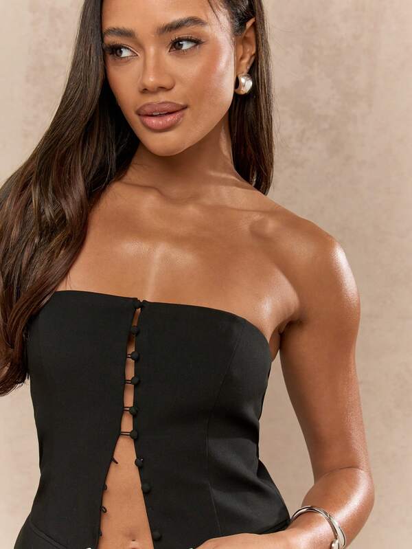 Missguided MISSGUIDED Tailored Button Down Bandeau Tank Top