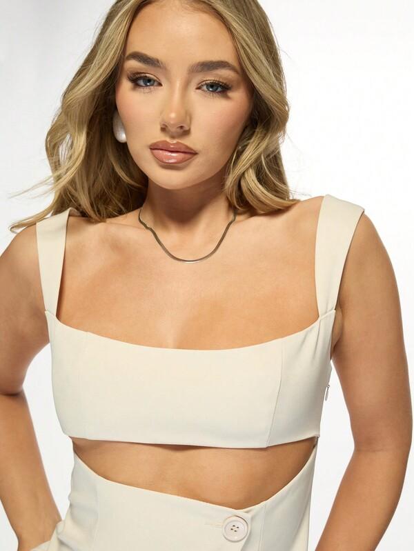 Missguided MISSGUIDED Tailored Crop Bralette Square Neck Tank Tops & Camis