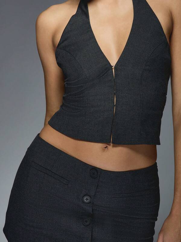Missguided MISSGUIDED Tailored Cross Halter Neck Backless Vest Top And Shorts Two Piece Co-Ord Set