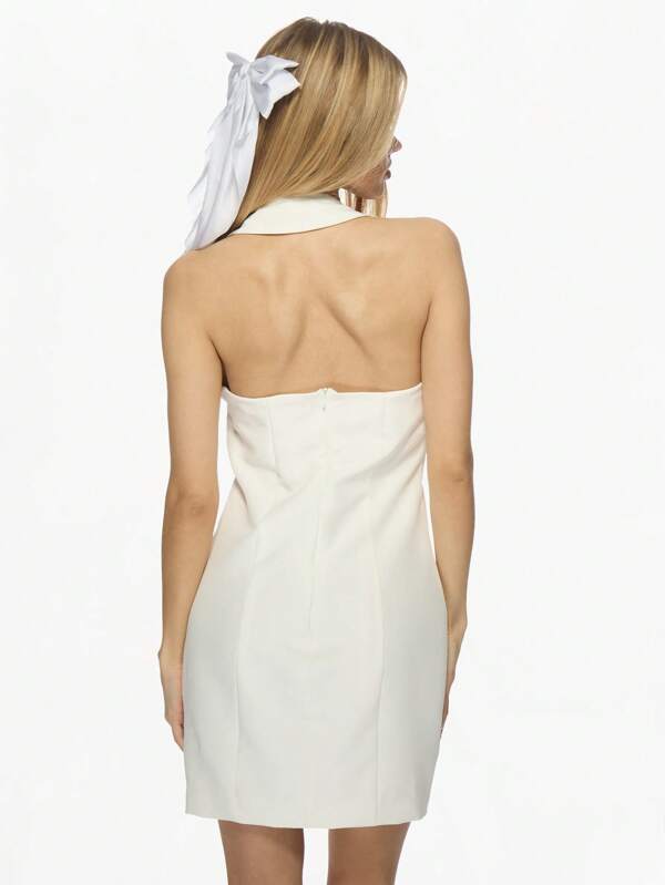 Missguided MISSGUIDED Tailored Halter Plunge V-Neck Fitted Sleeveless Mini Dress