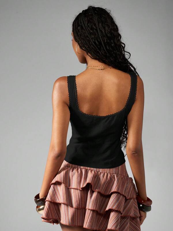 Missguided MISSGUIDED Tailored Linen Button Front Corseted Waist Tank Top With Scalloped Trim