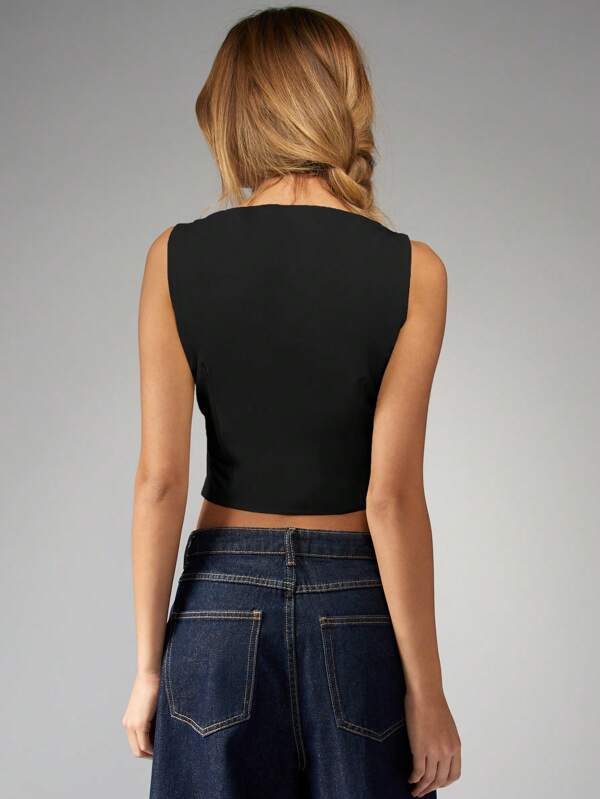 Missguided MISSGUIDED Tailored Linen Feel Button Up Sleeveless Vest Top