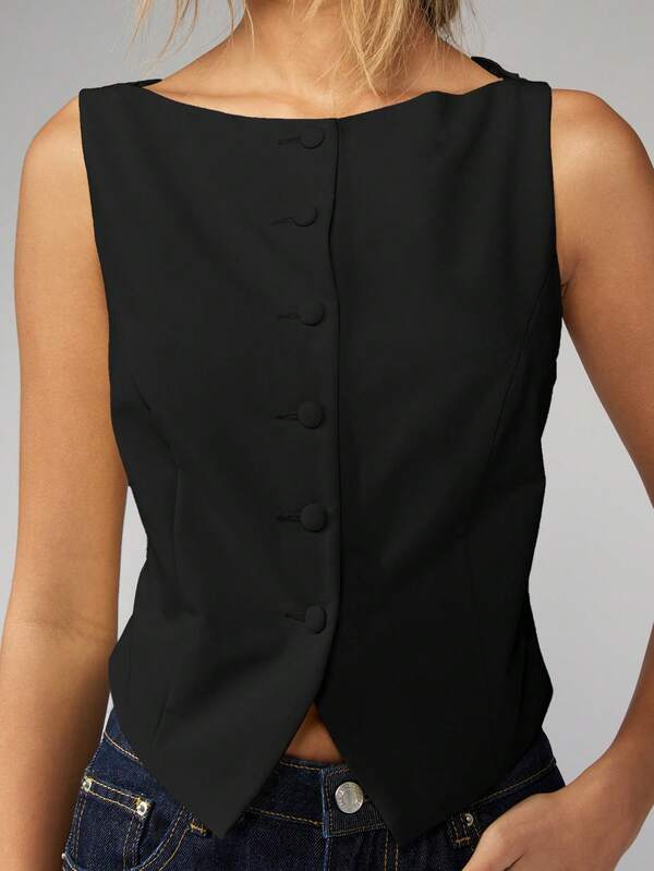Missguided MISSGUIDED Tailored Linen Feel Button Up Sleeveless Vest Top