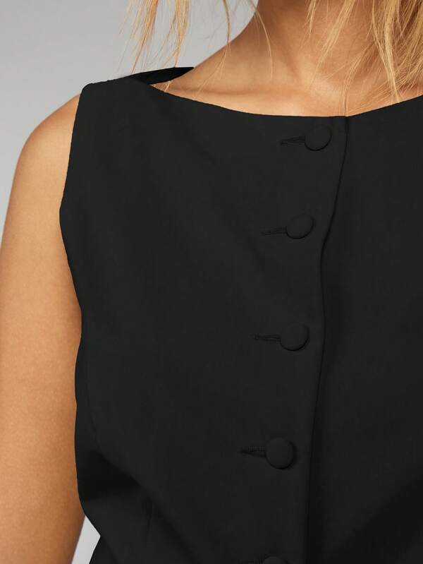 Missguided MISSGUIDED Tailored Linen Feel Button Up Sleeveless Vest Top