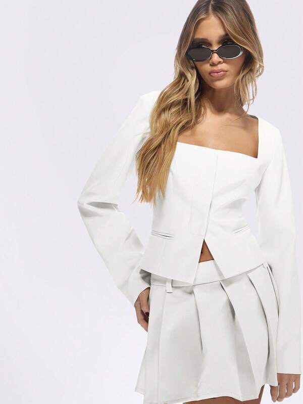 Missguided MISSGUIDED Tailored Long Sleeve Square Neck Blazer Top Cropped Fitted