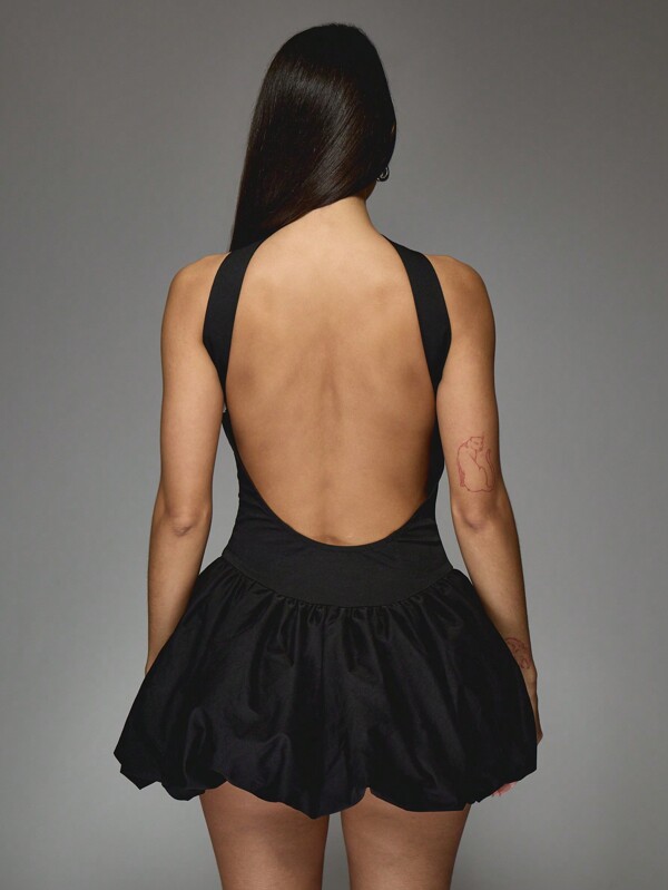 Missguided MISSGUIDED Tailored Neck Tie And Cup Detail Bubble Hem Bandeau Puffball Mini Dress